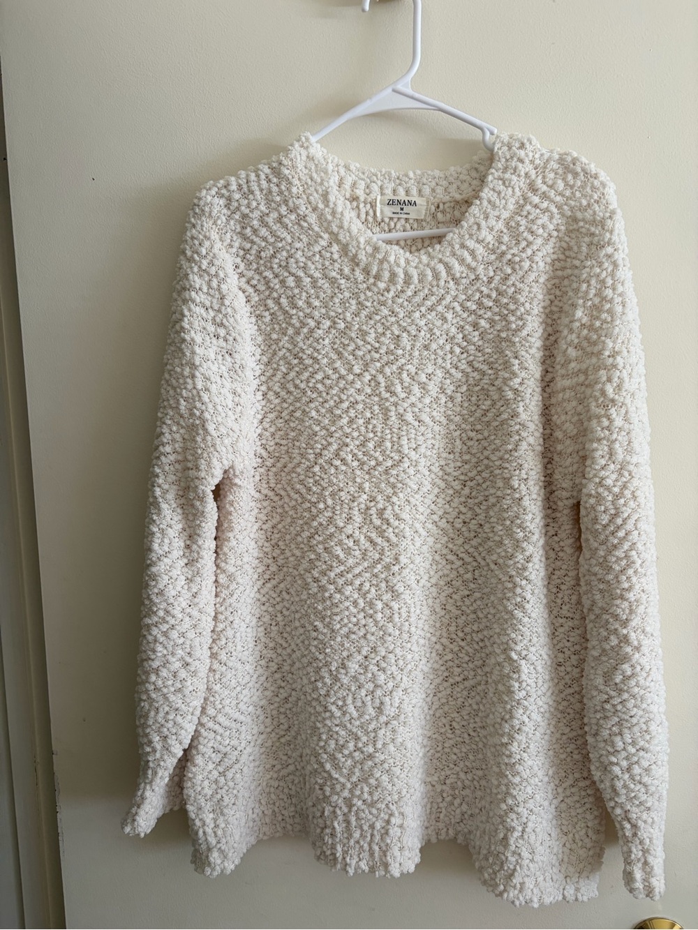 Zenana Outfitters Cream Bouclé Crewneck Sweater